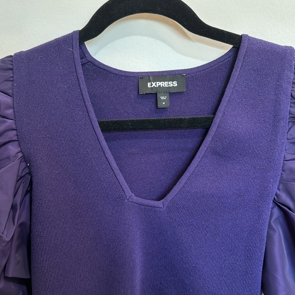 Jewel tone, purple puff sleeve sweater, express size, medium - Picture 2 of 3